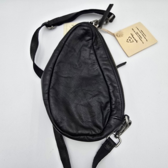 Free People Coffee Date Mini Crossbody Black Leather Sling Bag Backpack Pouch - Picture 2 of 8